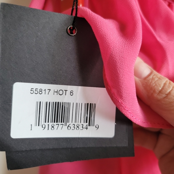 Ieena for Mac Duggal,  Tiered Ruffle Pleated High Neck Gown, HotPink, Size 6,NWT - Picture 14 of 16